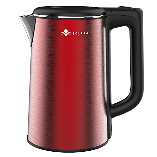 SOLARA Premium Electric Red Kettle Xtra Large | Double Wall 100% Stainless Steel kettle BPA-Free Cool Touch Tea Kettle with Overheating Protectio