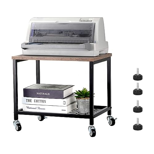 Under Desk Printer Stand, 2 Tier Printer Stand Rack with Storage Shelf, Lockable Wheels, Metal Frame, Industrial Rolling Printer Holder Table Sta