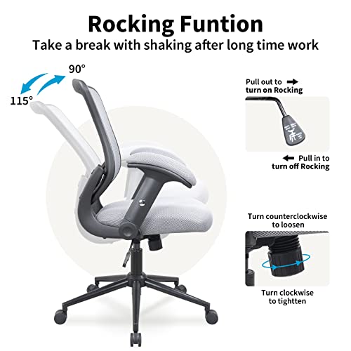 LONGBOSS Office Chair, Mid Back Home Office Computer Desk Chairs and Built-in Lumbar Support Flipped Arms Adjustable Height (Gray)