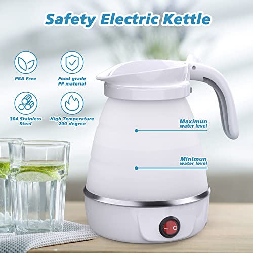 Foldable Electric Kettle, Camping Kettle, Mini Travel Kettle, Silicone Electric Water Boiler, Tea Coffee Maker, Portable Coffee Kettle with Separ