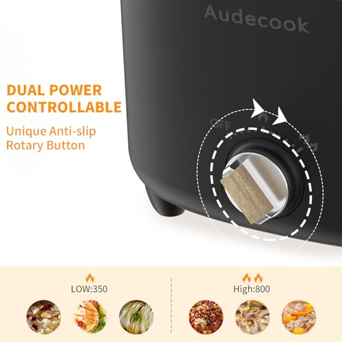 Audecook Hot Pot Electric, 2.5L Portable Nonstick Multicooker, Shabu-Shabu Pot, Travel Electric Skillet with Dual Power Temperature Control for N