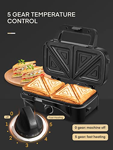 FOHERE Sandwich Toaster 3 in 1 Waffle Maker and Toasted Sandwich Maker with 5-Gears Temperature Setting and Non-Stick Teflon Coated Plates, Indep