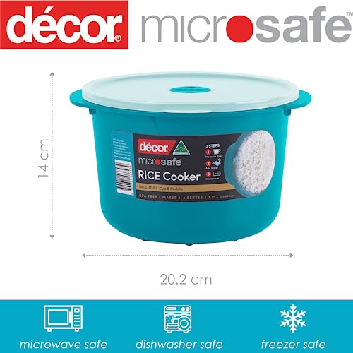 Décor Microwave Rice Cooker | Safe-Hold Handles | Makes 1-4 Servings | 2.75L Capacity, Teal
