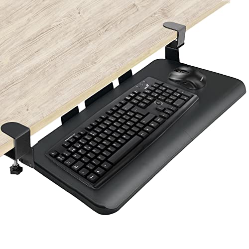 SONMINDRC Keyboard Tray Under Desk,Sturdy C Clamp Mount System,26.3" x 11" Slide-Out Computer Keyboard Drawer,Fits Full Size Keyboard and Mouse,f