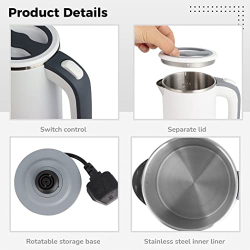 SWEWARM Travel Kettle, Travel Electric Kettle, 304 Stainless Steel Electric Kettle, 600W Fast Boil Small Electric Kettle, Portable Electric Kettl