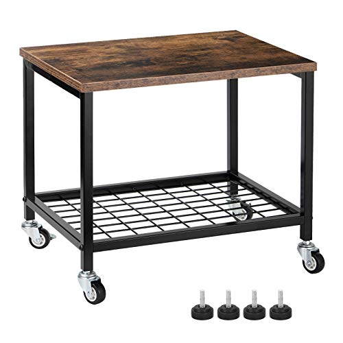 Under Desk Printer Stand, 2 Tier Printer Stand Rack with Storage Shelf, Lockable Wheels, Metal Frame, Industrial Rolling Printer Holder Table Sta