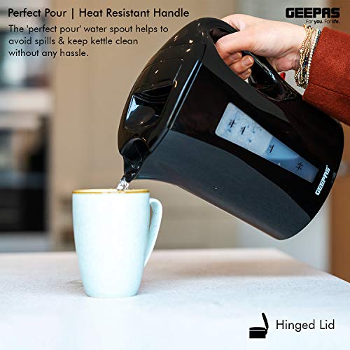 Geepas Electric Kettle, 2200W | Boil Dry Protection & Auto Shut Off | 1.7L Cordless Fast Boil Jug Kettle for Hot Water Tea or Coffee | Swivel Bas