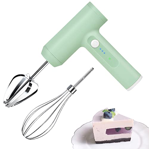 Electric Whisk- LHBD Cordless Hand Mixer Portable Handheld Electric Mixer with 3-speed Self-Control, 304 Stainless Steel Beaters & Balloon Whisk,