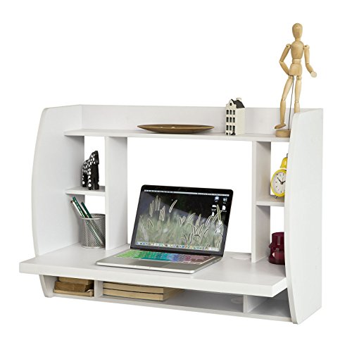 Haotian FWT18-W, White Drop-Leaf Table Desk, Wood Children Table,Home Office Table Desk Workstation Computer Desk with Storage Shelves, Trestle D
