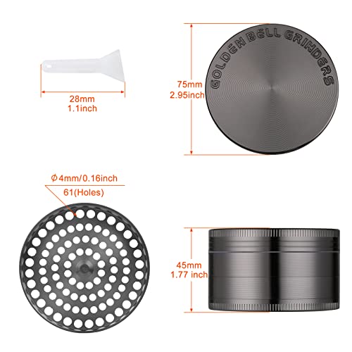 Golden Bell 3 inch Grinder 4 Layers Spice Grinder Zinc Alloy Grinder - Nickle Black