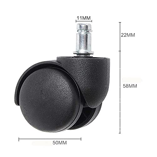 TWDYC 2 Pcs 2 Inch Stem Universal Mute Black Caster Nylon Wheel Executive Chair Office Chair Swivel Rollers 360 Degree