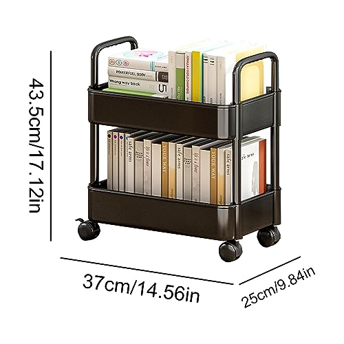 Under Desk Rolling Cart, Movable Bookshelf Cart, Mobile Book Cart Organizer, 2 Tier Bookshelf, Cart Rolling Storage Organizer for Office Home Kit