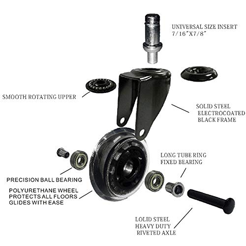 SKOAJAS Plate Casters 3 inches 75mm Castor Wheels for Office Chair M11 Stem Casters for Furniture Swivel Castors 320kg Silent PU Universal Transp