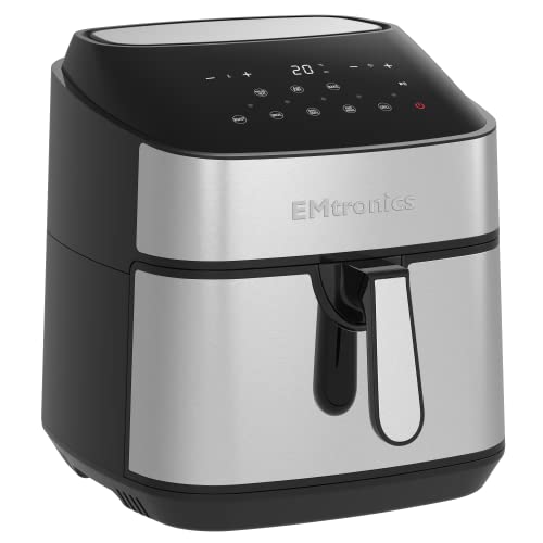 EMtronics XL Extra Large EMAFSD9S Digital Family Size Air Fryer 9 Litre with 8 Preset Menus for Oil Free & Low Fat Healthy Cooking, 99-Minute Tim