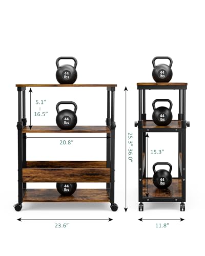 Printer Stand, Computer Tower Stand with Storage, Height Adjustable Printer Cart Under Desk, Rolling Printer Table for Home Office, Rustic Brown