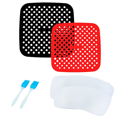 Kikuo 2 Pieces Air Fryer Liners, Reusable Air Fryer Silicone Liners, Food Grade Non-Stick Easy to Clean Square Silicone Replacement Air Fryer Acc