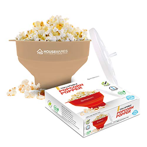 Collapsible Silicone Microwave Hot Air Popcorn Popper Bowl With Lid and Handles (Red)