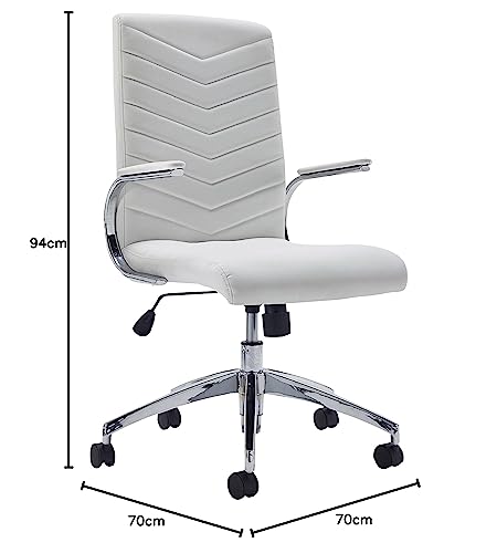 Office Hippo Executive Swivel Office Desk Chair with Fixed Padded Arms, Faux Leather, White