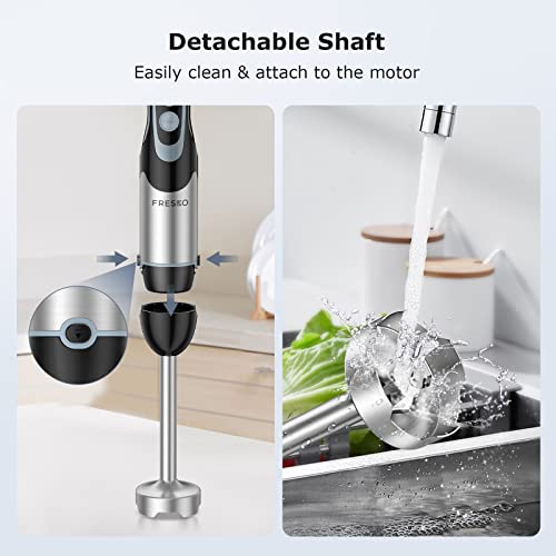 FRESKO Stainless Steel Hand Blender, 1200W Electric Stick Blender with 12 Speed and Turbo Mode, Heavy Duty Copper Motor Immersion Blender,700ml B