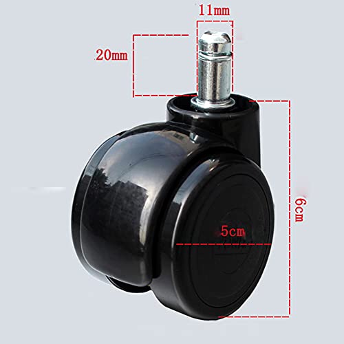 SKOAJAS Plate Casters 5 Furniture Castor Wheels stem M11 for Office Chair 2 inches Heavy Duty 200kg Silent PU with Brake Swivel casters for Table