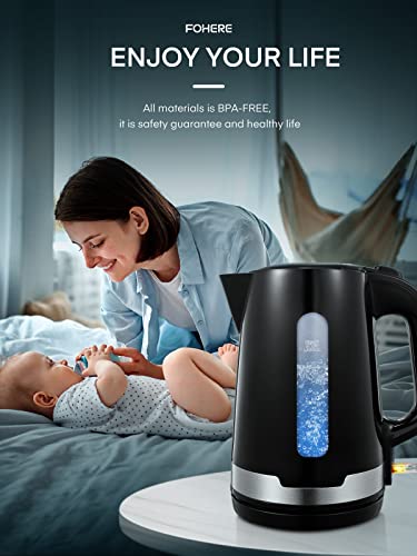 Electric Kettles 3000W - FOHERE Fast Boil Kettle - Light Weight Kettle with BPA-Free - Wide Easy Fill Opening - Limescale Filter - Auto Shut-Off