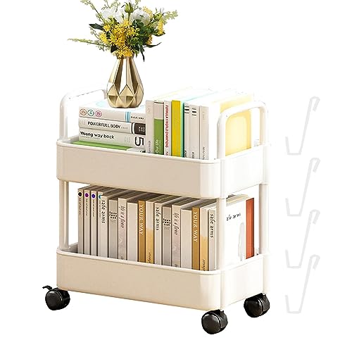 Under Desk Rolling Cart, Movable Bookshelf Cart, Mobile Book Cart Organizer, 2 Tier Bookshelf, Cart Rolling Storage Organizer for Office Home Kit