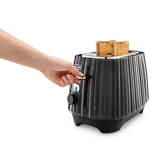 De'Longhi Ballerina Toaster, 2 Slot Toaster, Reheat, 5 Browning Settings, Defrost and Cancel Functions, Pull Crumb Tray, CTD2003.BK, 900W, UK PLU