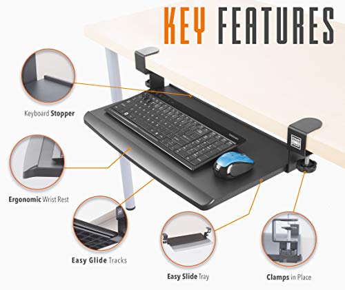 Stand Steady 25" Clamp On Keyboard Tray | Easy Attachable Keyboard Drawer for Small Spaces | Quick 5 Minute Assembly | No Need to Drill into Desk