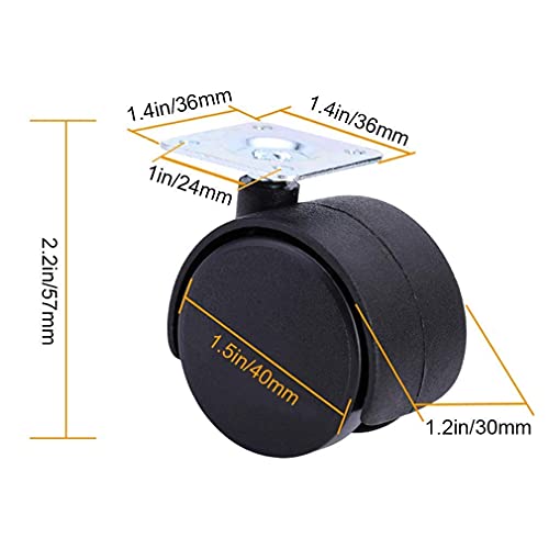 SKOAJAS Plate Casters 4 pcs Nylon Furniture Wheels Office Chair Caster,Swivel Double Wheel,Load 50kg,Replacement for Cots,Computer Desks,Sofa,Top