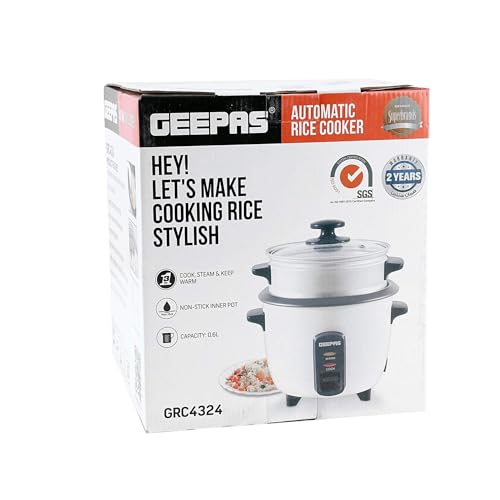 Geepas 350W Rice Cooker & Steamer with Keep Warm Function, 0.6L | Automatic Cooking, Non-Stick Inner Pot | Make Rice & Steam Healthy Vegetables |