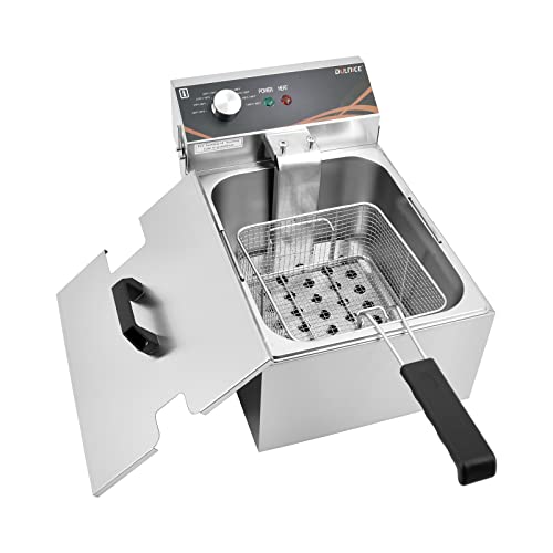 DULNICE 3000W Electric Deep Fryer with Single Tank & Lid Commercial Deep Fat Fryer, 6 Litre Stainless Steel Countertop Kitchen Oil Chip Fryer Tem