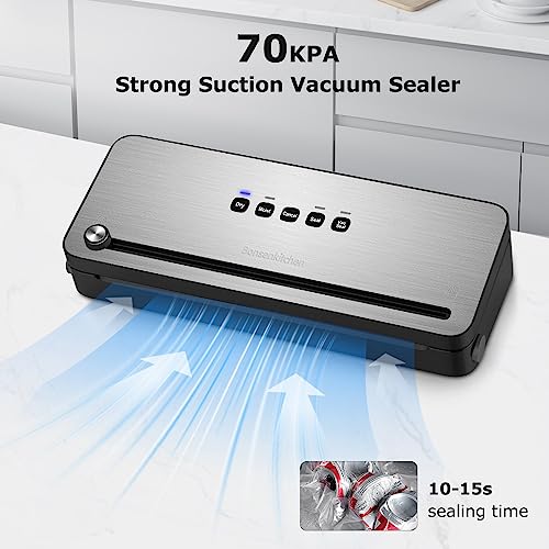 Bonsenkitchen Vacuum Sealer with Built-in Cutter & Roll Bag Storage, Lightweight for Dry and Moist Food Fresh Preservation, Vacuum Roll Bags & Ho
