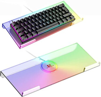 Clear 366 Kinds RGB Acrylic Tilted Computer Keyboard Holder,PC Keyboard Stand Tray Holder for Easy Ergonomic Typing and Working at Home and Offic