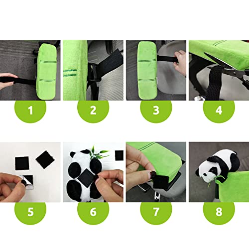 pandaonly 2Pack Panda Bamboo Chair Armrest Pads,Memory Foam Kawaii Chair Armrest Cushion with Panda Toy,Adjustable&Washable Ergonomic Elbow Suppo