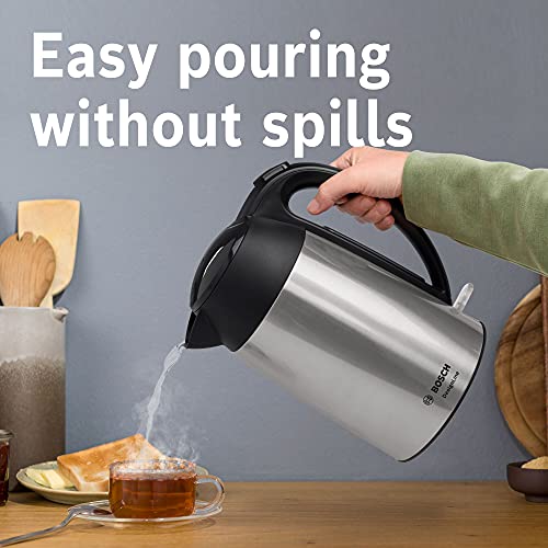 Bosch DesignLine TWK3P420GB Stainless Steel Cordless Kettle, 1.7 Litres, 3000W - Silver and Black