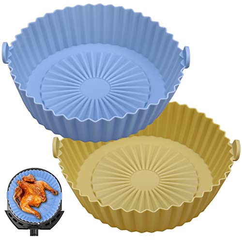 FANTESI 2 Pcs Air Fryer Silicone Liner, 6.3 Inch Round Silicone Baking Pan Air Fryer Paper Liners Replacement Round Silicone Mats Air Fryer Baske