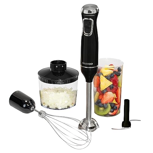 Daewoo SDA1622GE 600W Black and Silver Hand Blender Set with Whisk Chopper & Jug Accessories and 2 Touch Speed Switch, Blend Whip Chop, Easy Clea