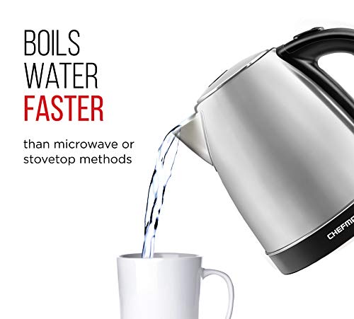 Chefman Stainless Steel Electric Kettle w/ 360° Swivel Base, Auto Shut-off & Boil-dry Protection, BPA-free Interior and Cool-touch Handle, 7+ Cup