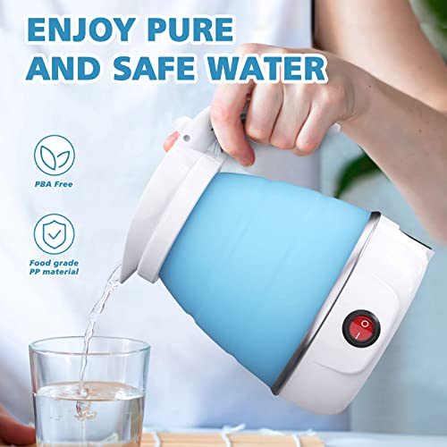 DUCHIFAD Travel Kettle, Foldable Mini Kettle for Travel, Camping Kettle Silicone Electric Water Boiler, Collapsible Kettle with Separable Power C