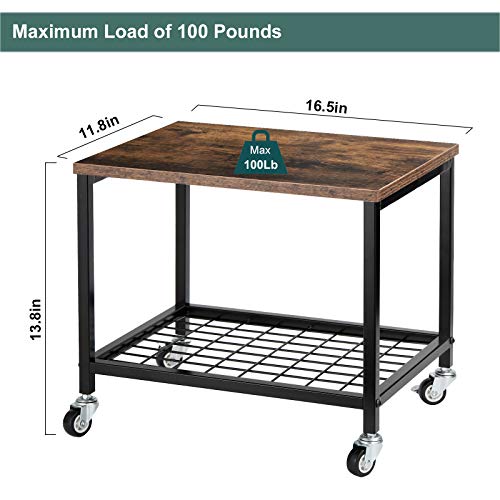Under Desk Printer Stand, 2 Tier Printer Stand Rack with Storage Shelf, Lockable Wheels, Metal Frame, Industrial Rolling Printer Holder Table Sta