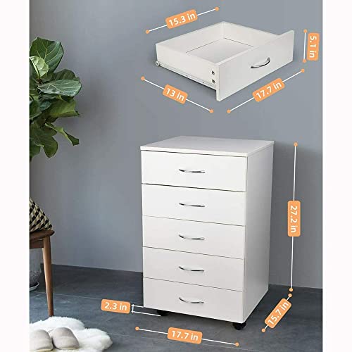 Drawer Filing Cabinet Dressers Chest Of 5 Drawers Home Office Nightstand Bedroom Storage Cabinet W/Casters