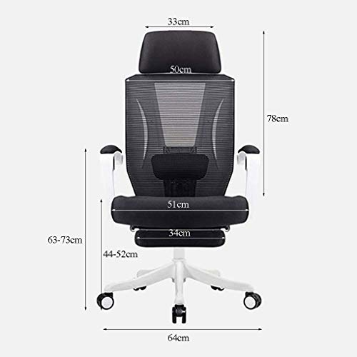 TJLSS Reclining Office Chair Ergonomic Computer Mesh Lounger Executive Swivel Office Desk Work Chair with Hidden Footstool and Lumbar Support