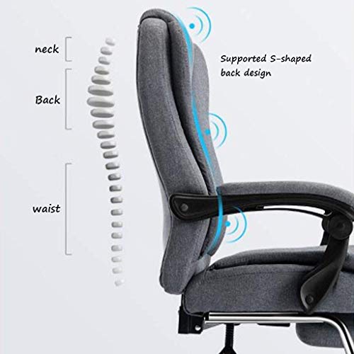 MU Computer Chair,Reclining Home Lunch Break Chair Study Chair Fabric Office Chair Ergonomic Bow Chair Loading 200Kg,Gray,64 * 52.5 * 109Cm