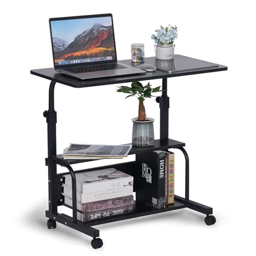 Portable Rolling Desk Adjustable Height Small Standing Desk on Wheels, 32 Inch Computer Desk Laptop Table for Home Office Study Student Desk with