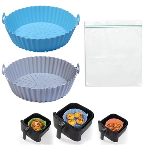 MIR & MAD® 2PCS Air Fryer Silicone Liner & 2 Cupcake Liners | 8 Inch Round Food Safe Non Stick Reusable Silicone Air Fryer Liner | Air Fryer Acce