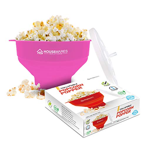 Collapsible Silicone Microwave Hot Air Popcorn Popper Bowl With Lid and Handles (Red)