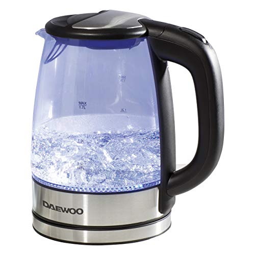 Daewoo LED Kettle, Glass Kettle With LED Illumination When Boiling, 360° Swivel Base, 1.7-Litre Capacity, Silver