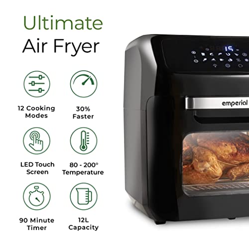Emperial 12L Air Fryer Oven 1800W with Rotisserie, Dehydrator, Digital Display, Timer, 12 Pre-Set Modes and Adjustable Temperature Control for He