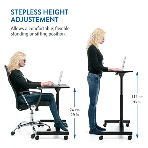 Tatkraft Focus Airlift Pneumatic Sit-Stand Laptop Desk with Wheels, Adjustable Height 29 – 45 inch Effortless Gas-Lift Regulation, Home Office Mo