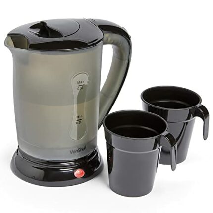VonShef Travel Kettle 0.5L – Small Electric Kettle with 2 Stackable Cups, Dual Voltage 110-240V & Boil Dry Protection, 650W, Lightweight Kettle w